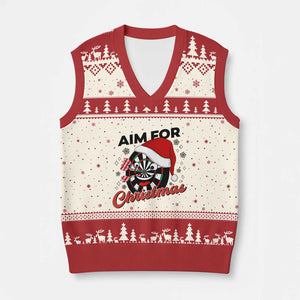 Funny Dart Player Aim For Xmas V-Neck Knit Sweater Vest Gift For Dartist TS12 Beige Red Print Your Wear