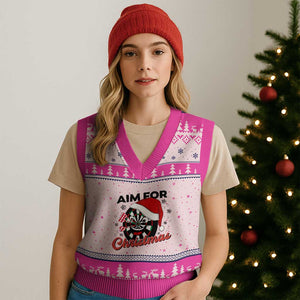 Funny Dart Player Aim For Xmas V-Neck Knit Sweater Vest Gift For Dartist TS12 Hot Pink Print Your Wear