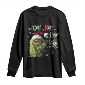Funny Cat Throwing Dart Ho Ho Ho Long Sleeve Shirt Christmas Gift For Dart Player TS12 Black Print Your Wear