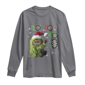 Funny Cat Throwing Dart Ho Ho Ho Long Sleeve Shirt Christmas Gift For Dart Player TS12 Charcoal Print Your Wear