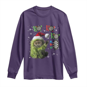 Funny Cat Throwing Dart Ho Ho Ho Long Sleeve Shirt Christmas Gift For Dart Player TS12 Purple Print Your Wear
