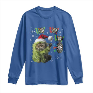 Funny Cat Throwing Dart Ho Ho Ho Long Sleeve Shirt Christmas Gift For Dart Player TS12 Royal Blue Print Your Wear