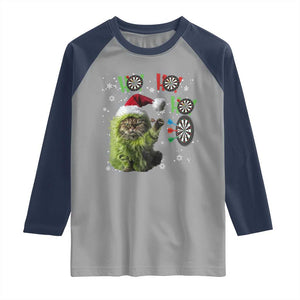 Funny Cat Throwing Dart Ho Ho Ho Raglan Shirt Christmas Gift For Dart Player TS12 Sport Gray Navy Print Your Wear