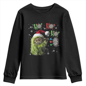 Funny Cat Throwing Dart Ho Ho Ho Youth Sweatshirt Christmas Gift For Dart Player TS12 Black Print Your Wear