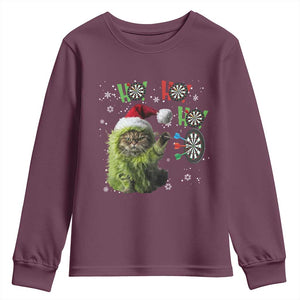 Funny Cat Throwing Dart Ho Ho Ho Youth Sweatshirt Christmas Gift For Dart Player TS12 Maroon Print Your Wear
