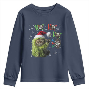Funny Cat Throwing Dart Ho Ho Ho Youth Sweatshirt Christmas Gift For Dart Player TS12 Navy Print Your Wear
