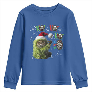 Funny Cat Throwing Dart Ho Ho Ho Youth Sweatshirt Christmas Gift For Dart Player TS12 Royal Blue Print Your Wear