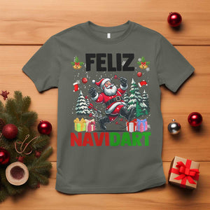 Dartist Feliz Navidart T Shirt Funny Santa Running From Darts Christmas Gift TS12 Military Green Print Your Wear