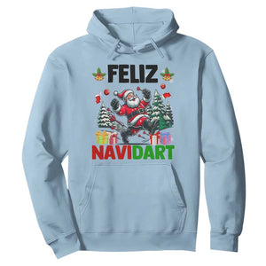 Dartist Feliz Navidart Hoodie Funny Santa Running From Darts Christmas Gift TS12 Light Blue Print Your Wear