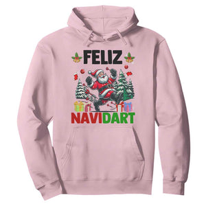 Dartist Feliz Navidart Hoodie Funny Santa Running From Darts Christmas Gift TS12 Light Pink Print Your Wear