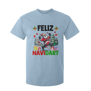 Dartist Feliz Navidart T Shirt For Kid Funny Santa Running From Darts Christmas Gift TS12 Light Blue Print Your Wear