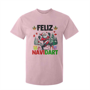 Dartist Feliz Navidart T Shirt For Kid Funny Santa Running From Darts Christmas Gift TS12 Light Pink Print Your Wear