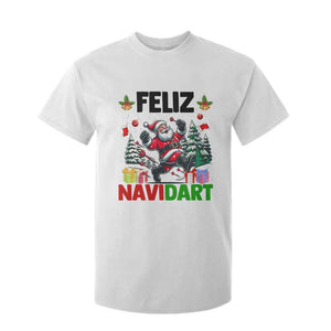 Dartist Feliz Navidart T Shirt For Kid Funny Santa Running From Darts Christmas Gift TS12 White Print Your Wear