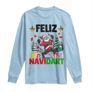 Dartist Feliz Navidart Long Sleeve Shirt Funny Santa Running From Darts Christmas Gift TS12 Light Blue Print Your Wear