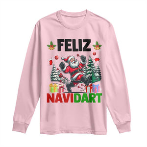Dartist Feliz Navidart Long Sleeve Shirt Funny Santa Running From Darts Christmas Gift TS12 Light Pink Print Your Wear