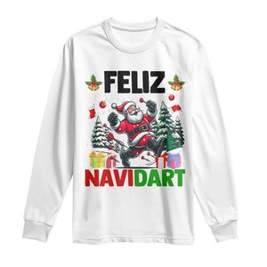 Dartist Feliz Navidart Long Sleeve Shirt Funny Santa Running From Darts Christmas Gift TS12 White Print Your Wear
