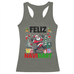 Dartist Feliz Navidart Racerback Tank Top Funny Santa Running From Darts Christmas Gift TS12 Military Green Print Your Wear