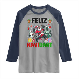 Dartist Feliz Navidart Raglan Shirt Funny Santa Running From Darts Christmas Gift TS12 Sport Gray Navy Print Your Wear