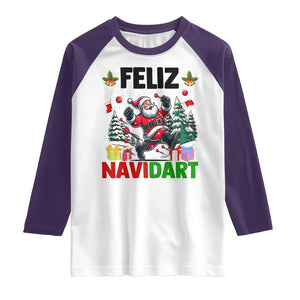 Dartist Feliz Navidart Raglan Shirt Funny Santa Running From Darts Christmas Gift TS12 White Purple Print Your Wear