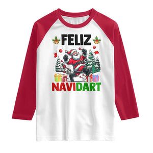 Dartist Feliz Navidart Raglan Shirt Funny Santa Running From Darts Christmas Gift TS12 White Red Print Your Wear