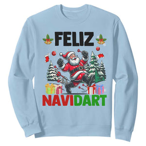 Dartist Feliz Navidart Sweatshirt Funny Santa Running From Darts Christmas Gift TS12 Light Blue Print Your Wear
