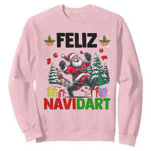 Dartist Feliz Navidart Sweatshirt Funny Santa Running From Darts Christmas Gift TS12 Light Pink Print Your Wear