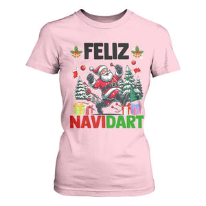 Dartist Feliz Navidart T Shirt For Women Funny Santa Running From Darts Christmas Gift TS12 Light Pink Print Your Wear