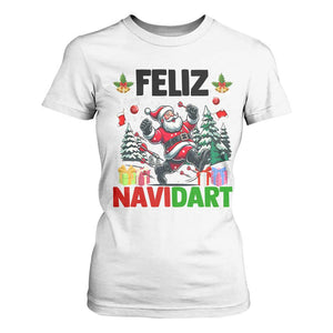 Dartist Feliz Navidart T Shirt For Women Funny Santa Running From Darts Christmas Gift TS12 White Print Your Wear