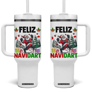 Dartist Feliz Navidart Tumbler With Handle Funny Santa Running From Darts Christmas Gift TS12 One Size: 40 oz White Print Your Wear