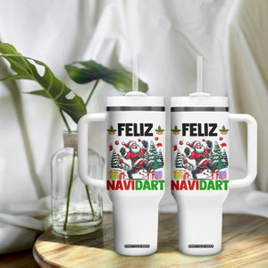 Dartist Feliz Navidart Tumbler With Handle Funny Santa Running From Darts Christmas Gift TS12 Print Your Wear