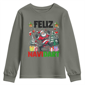 Dartist Feliz Navidart Youth Sweatshirt Funny Santa Running From Darts Christmas Gift TS12 Military Green Print Your Wear