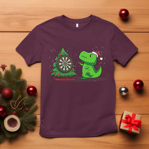 Christmas Dinosaur Dart Player T Shirt Funny Dino Lover TS12 Maroon Print Your Wear