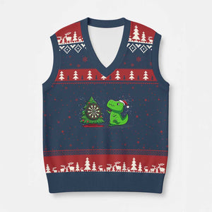 Christmas Dinosaur Dart Player V-Neck Knit Sweater Vest Funny Dino Lover TS12 Navy Red Print Your Wear