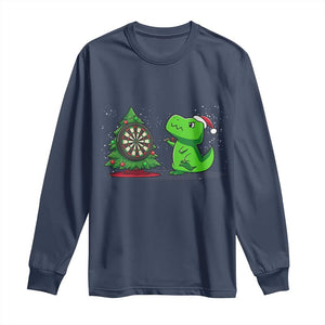 Christmas Dinosaur Dart Player Long Sleeve Shirt Funny Dino Lover TS12 Navy Print Your Wear