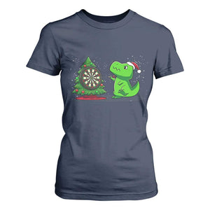 Christmas Dinosaur Dart Player T Shirt For Women Funny Dino Lover TS12 Navy Print Your Wear
