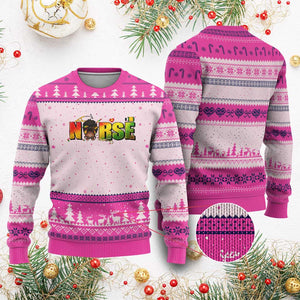 Proud Black Nurse Ugly Christmas Sweater Black History Month Healthcare Gift TS12 Hot Pink Print Your Wear