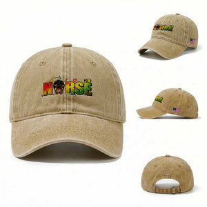 Proud Black Nurse Washed Cotton Baseball Cap Black History Month Healthcare Gift TS12 Washed Cap Universal Fit Khaki Print Your Wear