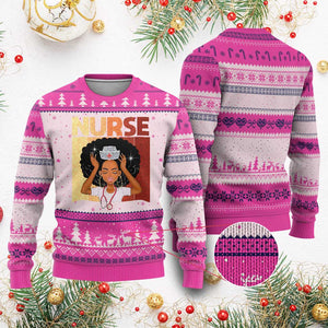 Strong Black Nurse Ugly Christmas Sweater Black History Medical Professional Gift TS12 Hot Pink Print Your Wear