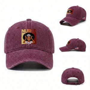 Strong Black Nurse Washed Cotton Baseball Cap Black History Medical Professional Gift TS12 Washed Cap Universal Fit Burgundy Print Your Wear