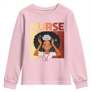 Strong Black Nurse Youth Sweatshirt Black History Medical Professional Gift TS12 Light Pink Print Your Wear