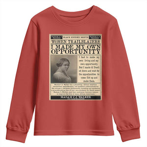 Madam C.J. Walker Youth Sweatshirt I Made My Own Opportunity TS12 Red Print Your Wear