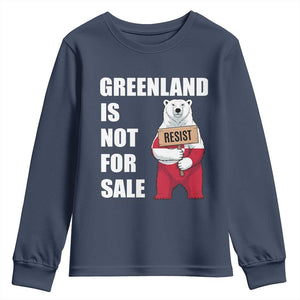 Greenland Not For Sale Youth Sweatshirt Anti Authoritarian Political Gag Gift TS12 Navy Print Your Wear