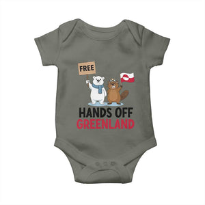 Funny Polar Bear Political Protest Baby Onesie Hands Off Greenland TS12 Military Green Print Your Wear
