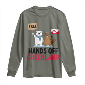 Funny Polar Bear Political Protest Long Sleeve Shirt Hands Off Greenland TS12 Military Green Print Your Wear