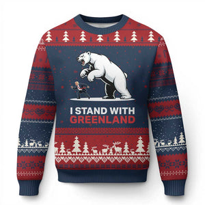 I Stand With Greenland Ugly Christmas Sweater Anti Fascist Political Parody Gift TS12 Navy Red Print Your Wear