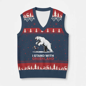 I Stand With Greenland V-Neck Knit Sweater Vest Anti Fascist Political Parody Gift TS12 Navy Red Print Your Wear