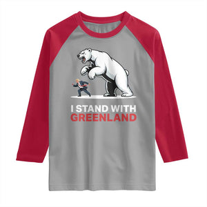 I Stand With Greenland Raglan Shirt Anti Fascist Political Parody Gift TS12 Sport Gray Red Print Your Wear