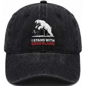 I Stand With Greenland Washed Cotton Baseball Cap Anti Fascist Political Parody Gift TS12 Print Your Wear