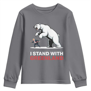 I Stand With Greenland Youth Sweatshirt Anti Fascist Political Parody Gift TS12 Charcoal Print Your Wear