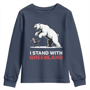 I Stand With Greenland Youth Sweatshirt Anti Fascist Political Parody Gift TS12 Navy Print Your Wear